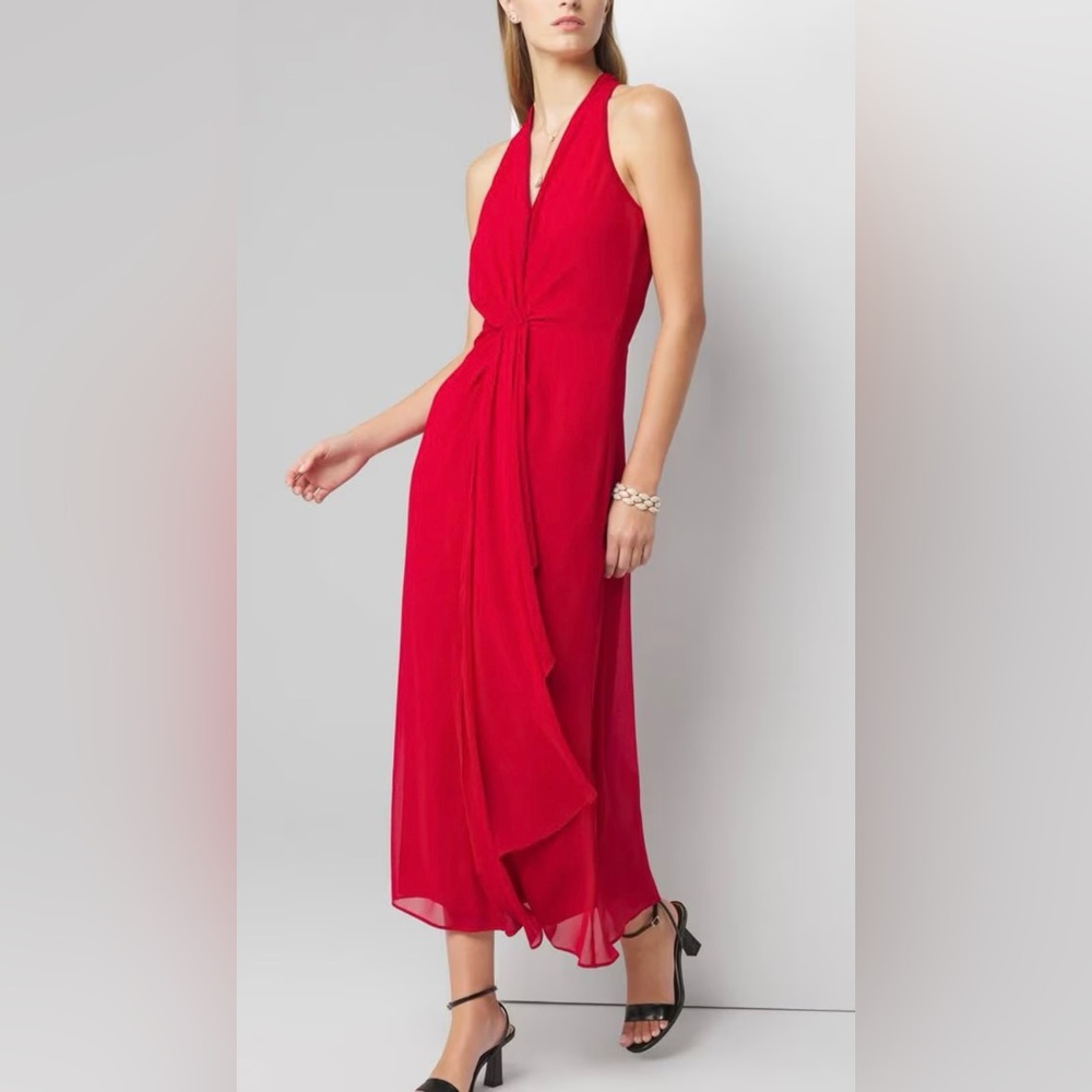 White House Black Market Red Sleeveless Chiffon Ruffle Dress